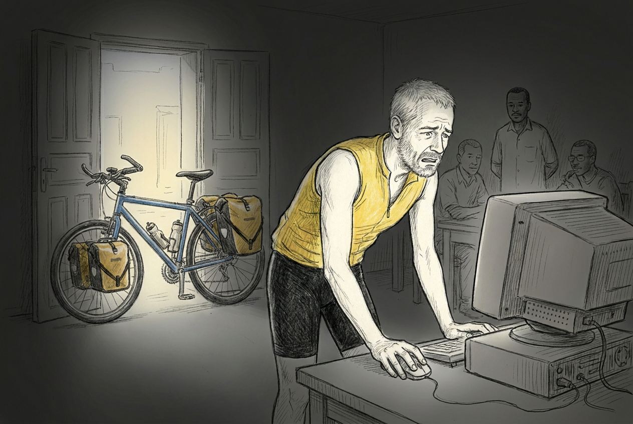 Une panne de courant efface le long message que Michel tapait tout en surveillant Bamako à la porte du cybercafé.